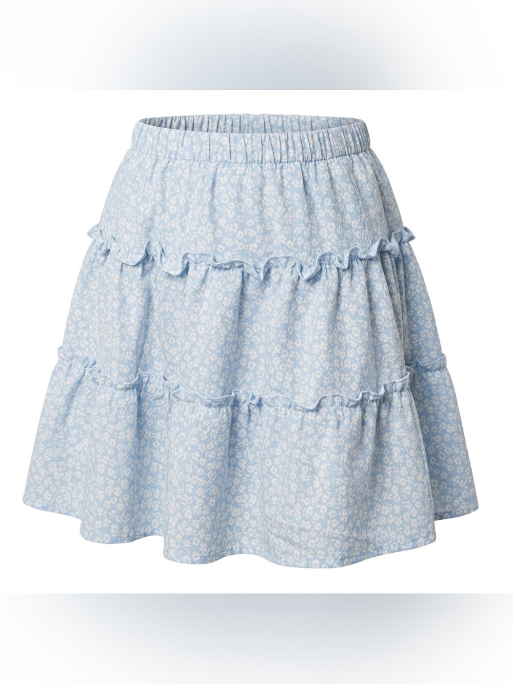 H&M Pale Blue Floral Tiered Skirt